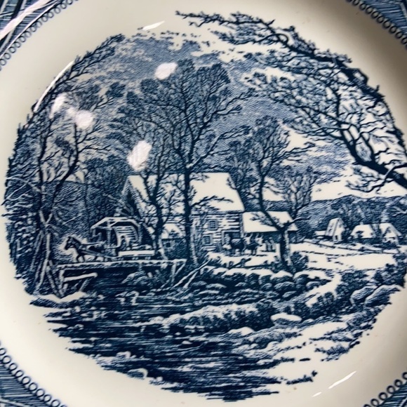 VINTAGE 50’-70’s Currie & Ives The Old Grist Mill Blue Scene Set of 2 Plates - Picture 5 of 12